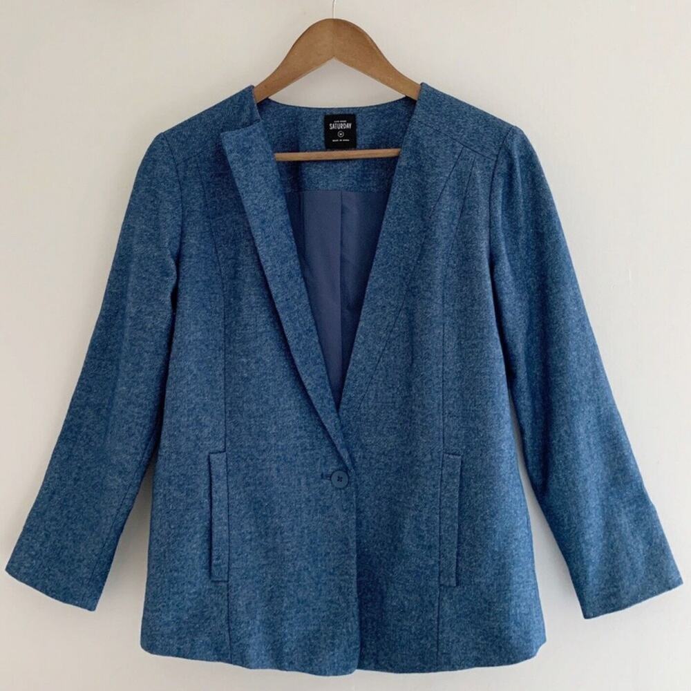 Kate Spade Saturday Suit Yourself Long Sleeve Blue Wool Blend Blazer Sz XS